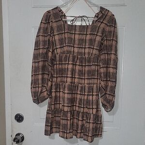 Topshop Beige and Black Checkered Dress
